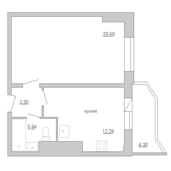 Однокомнатная квартира в : площадь 40.67 м2 , этаж: 5 – купить в Санкт-Петербурге